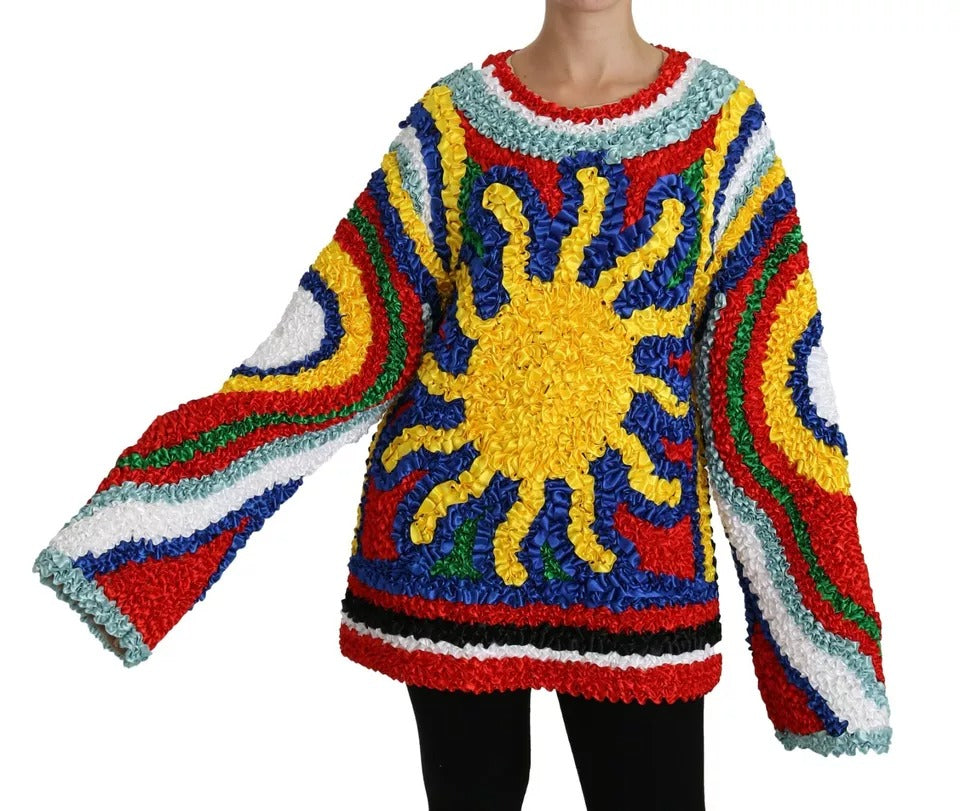 Suéter tipo blusa con volantes multicolores