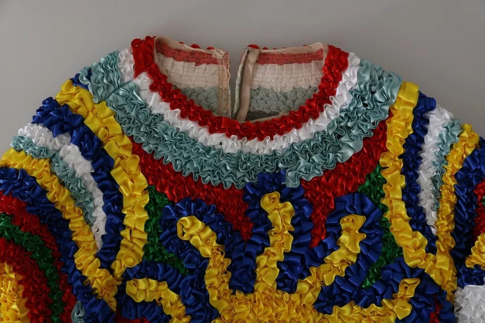 Suéter tipo blusa con volantes multicolores