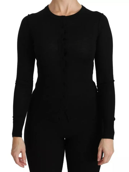Blusa de manga larga de lana virgen negra