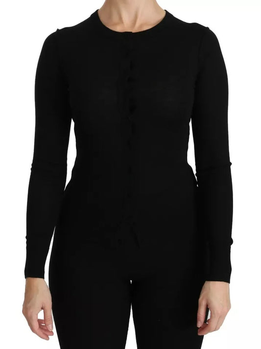 Blusa de manga larga de lana virgen negra