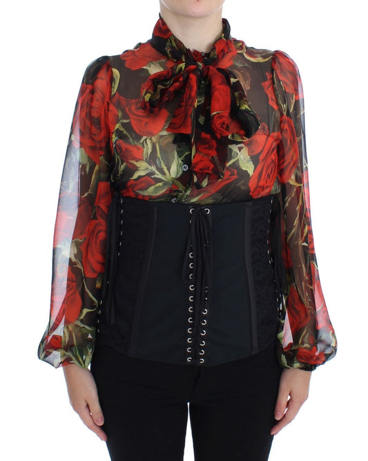 Elegante cinturón corsé con brocado floral negro