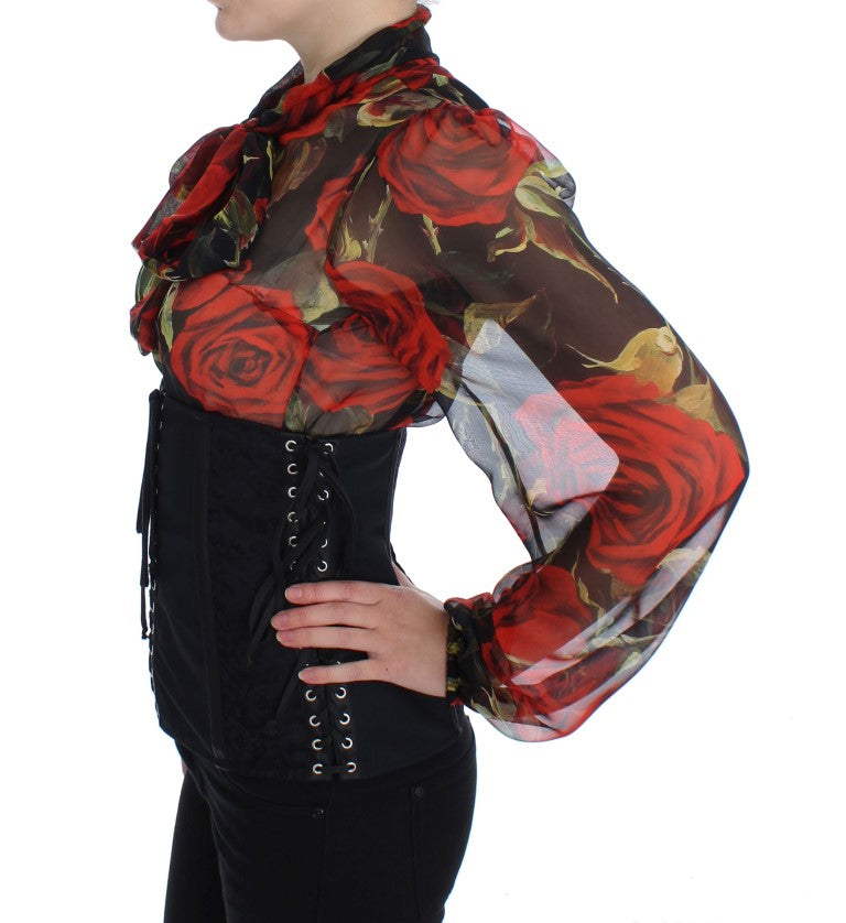 Elegante cinturón corsé con brocado floral negro