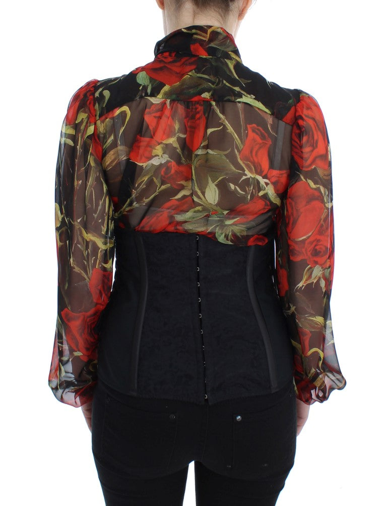 Elegante cinturón corsé con brocado floral negro