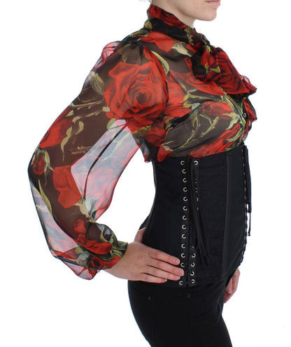 Elegante cinturón corsé con brocado floral negro