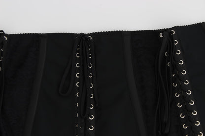Elegante cinturón corsé con brocado floral negro