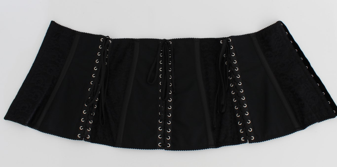 Elegante cinturón corsé con brocado floral negro