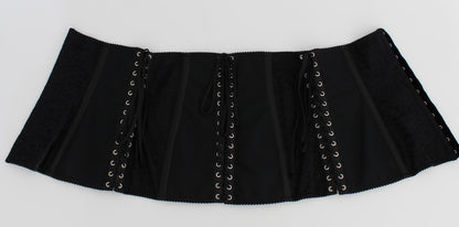 Elegante cinturón corsé con brocado floral negro