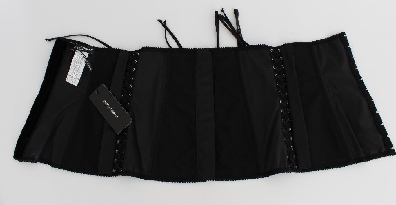 Elegante cinturón corsé con brocado floral negro