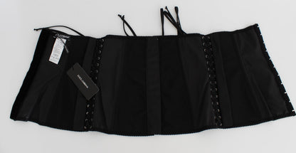 Elegante cinturón corsé con brocado floral negro