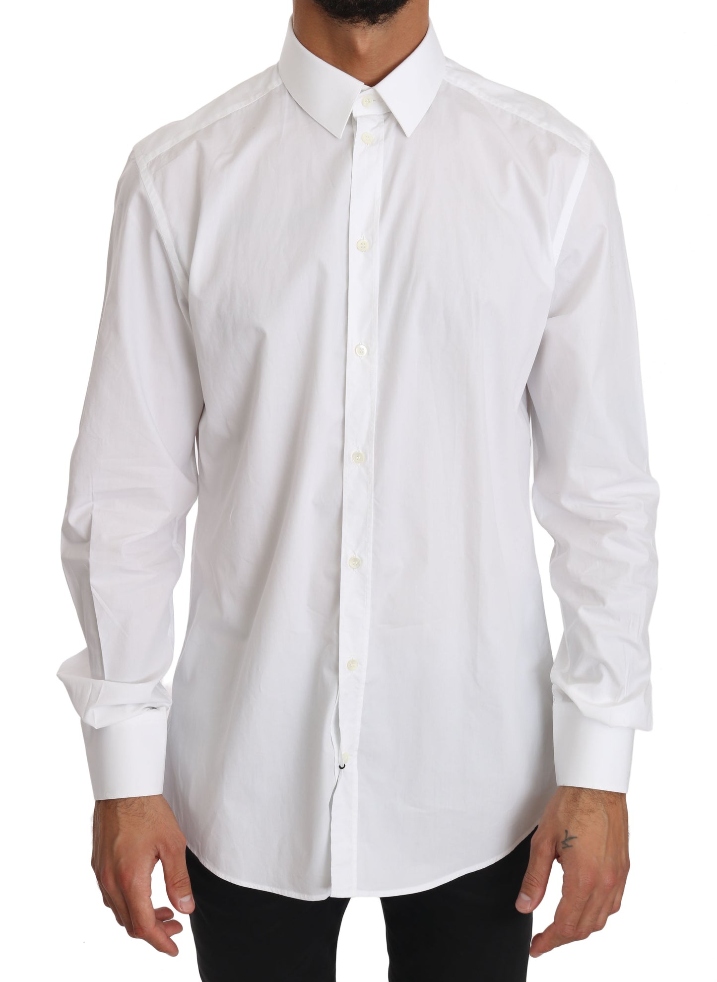 Camisa de vestir elegante de corte entallado en blanco puro