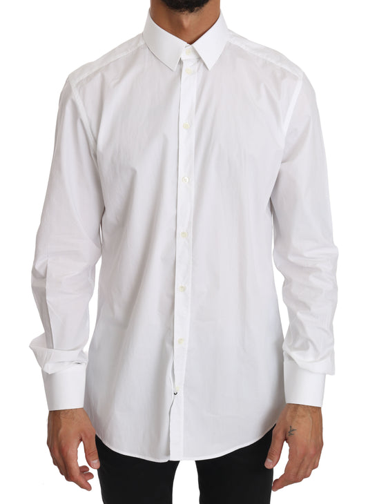 Camisa de vestir elegante de corte entallado en blanco puro