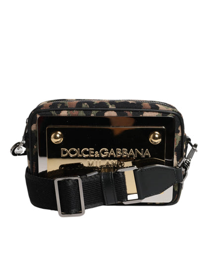 Bolso bandolera con estampado de leopardo y logotipo DG en jacquard multicolor