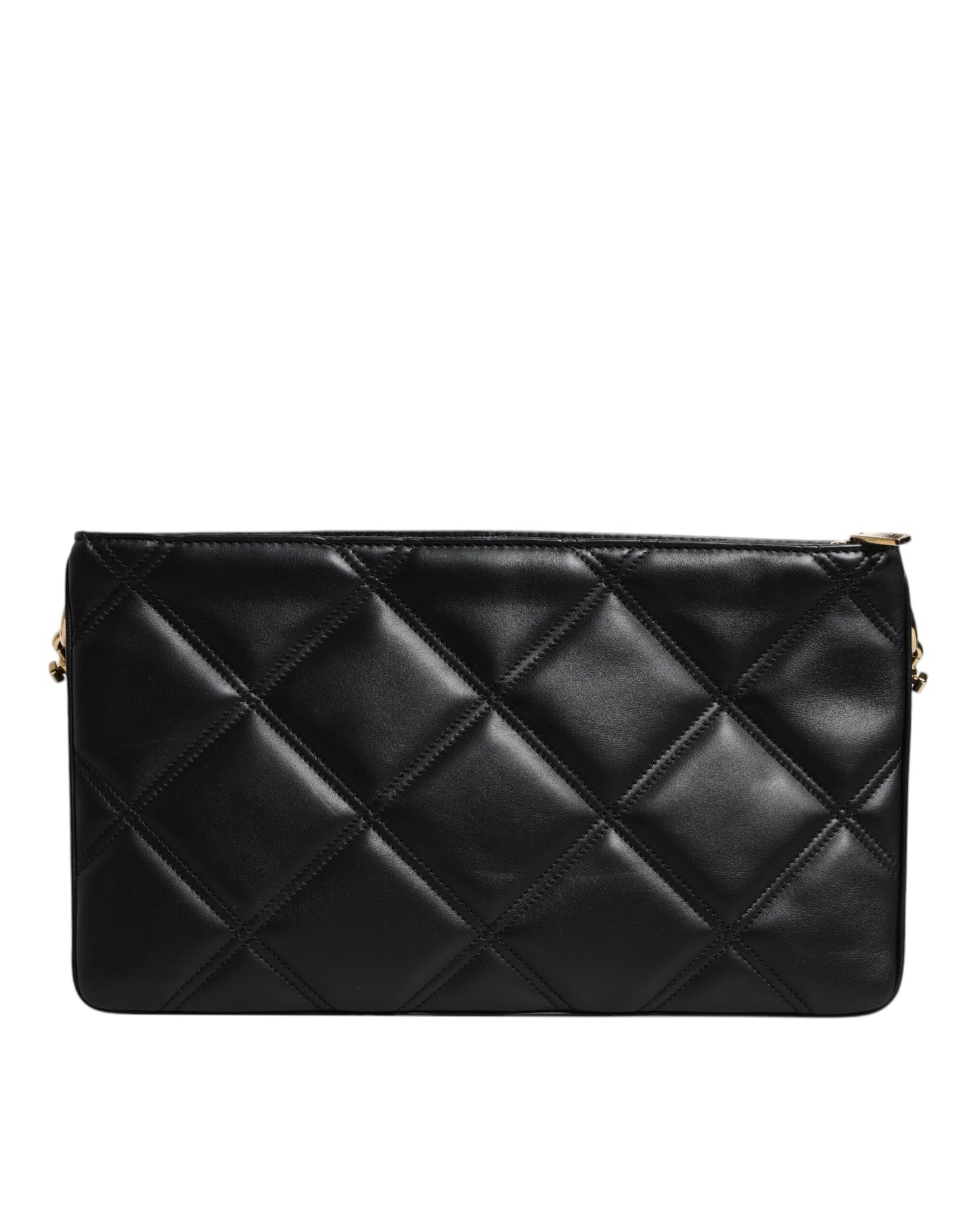 Bolso de hombro de cuero negro con logotipo adornado con cristales