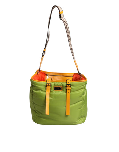 Bolso bandolera acolchado de nailon verde con placa de logotipo