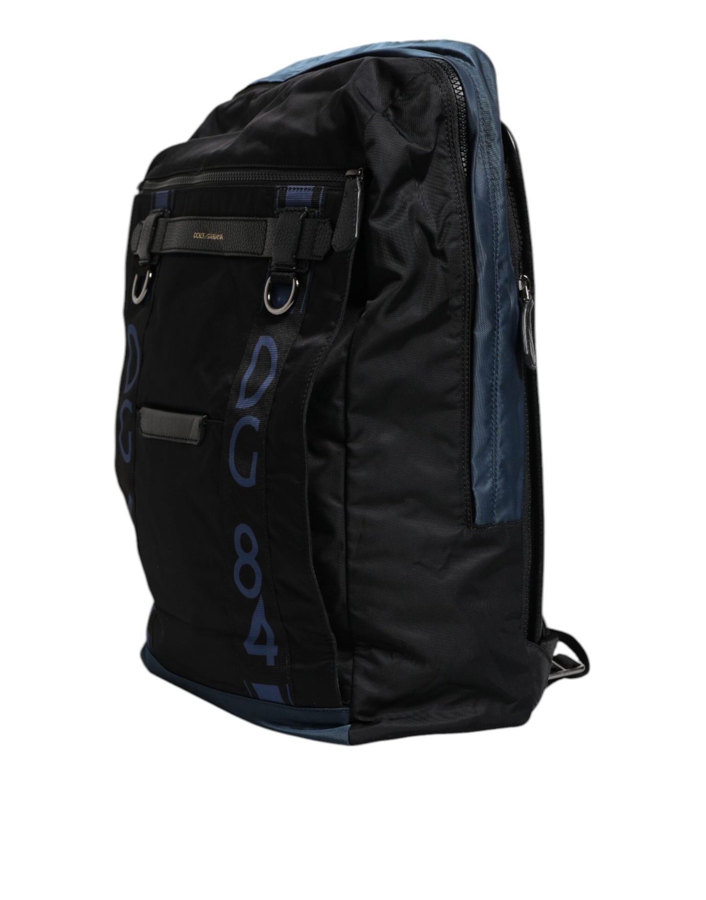 Mochila escolar de nailon negra con logotipo DG