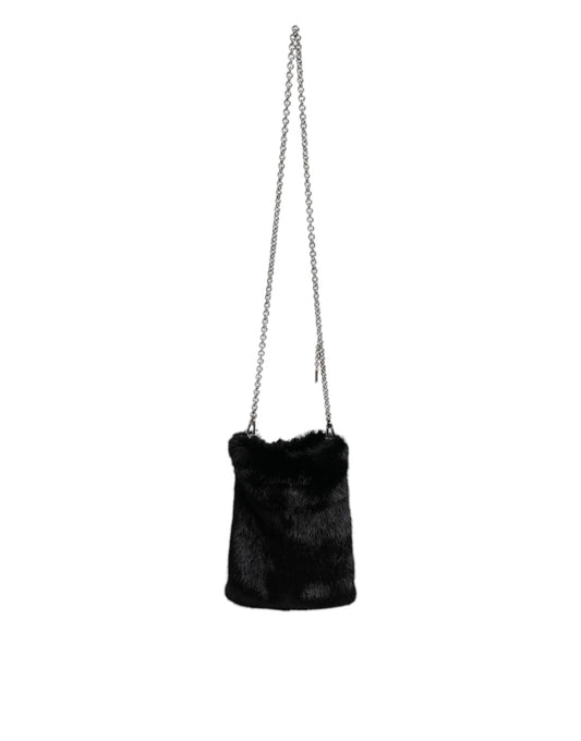 Bolso bandolera de piel sintética negra con cadena plateada