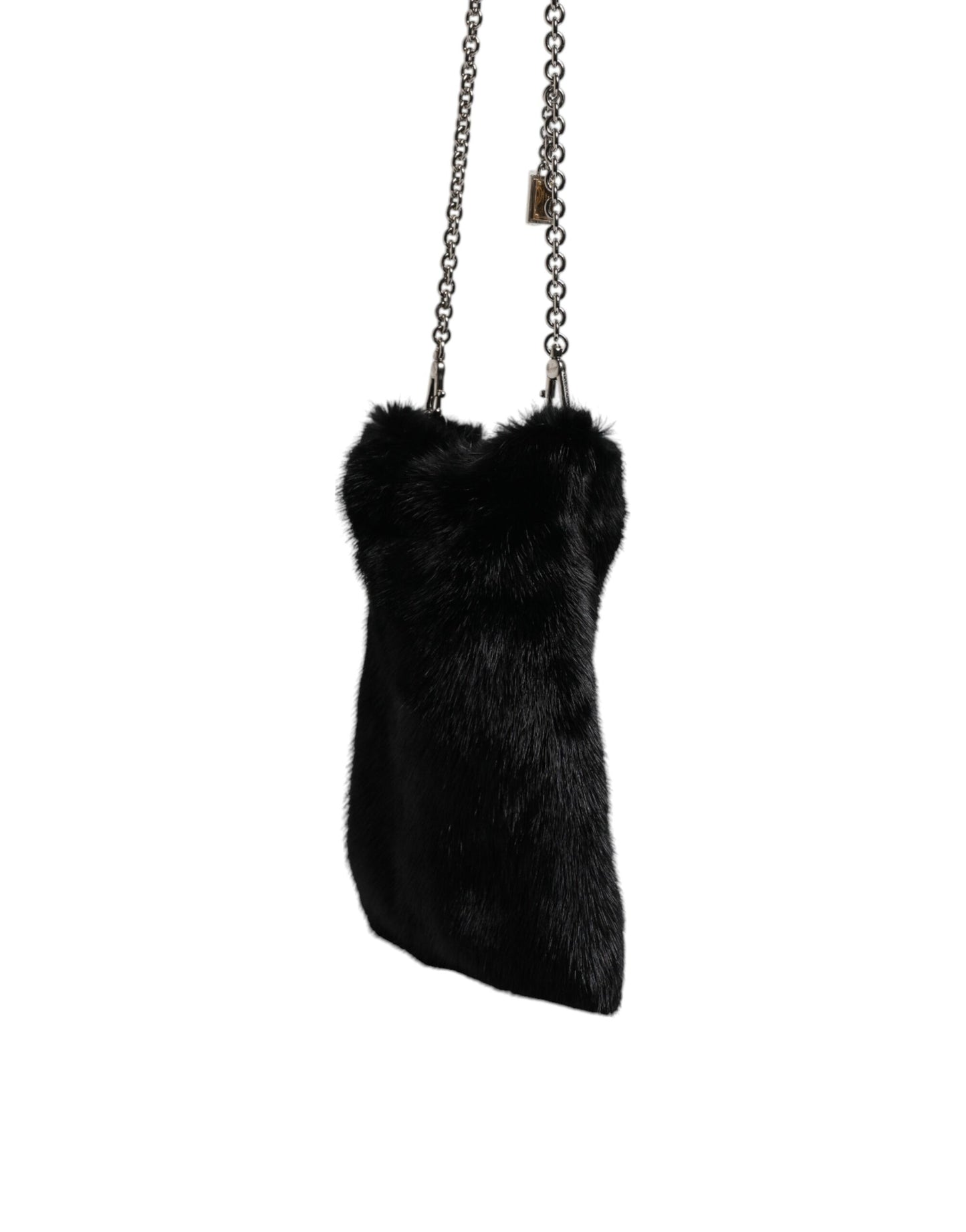 Bolso bandolera de piel sintética negra con cadena plateada
