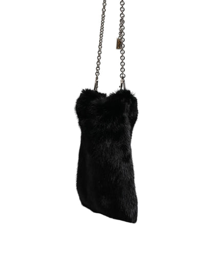 Bolso bandolera de piel sintética negra con cadena plateada