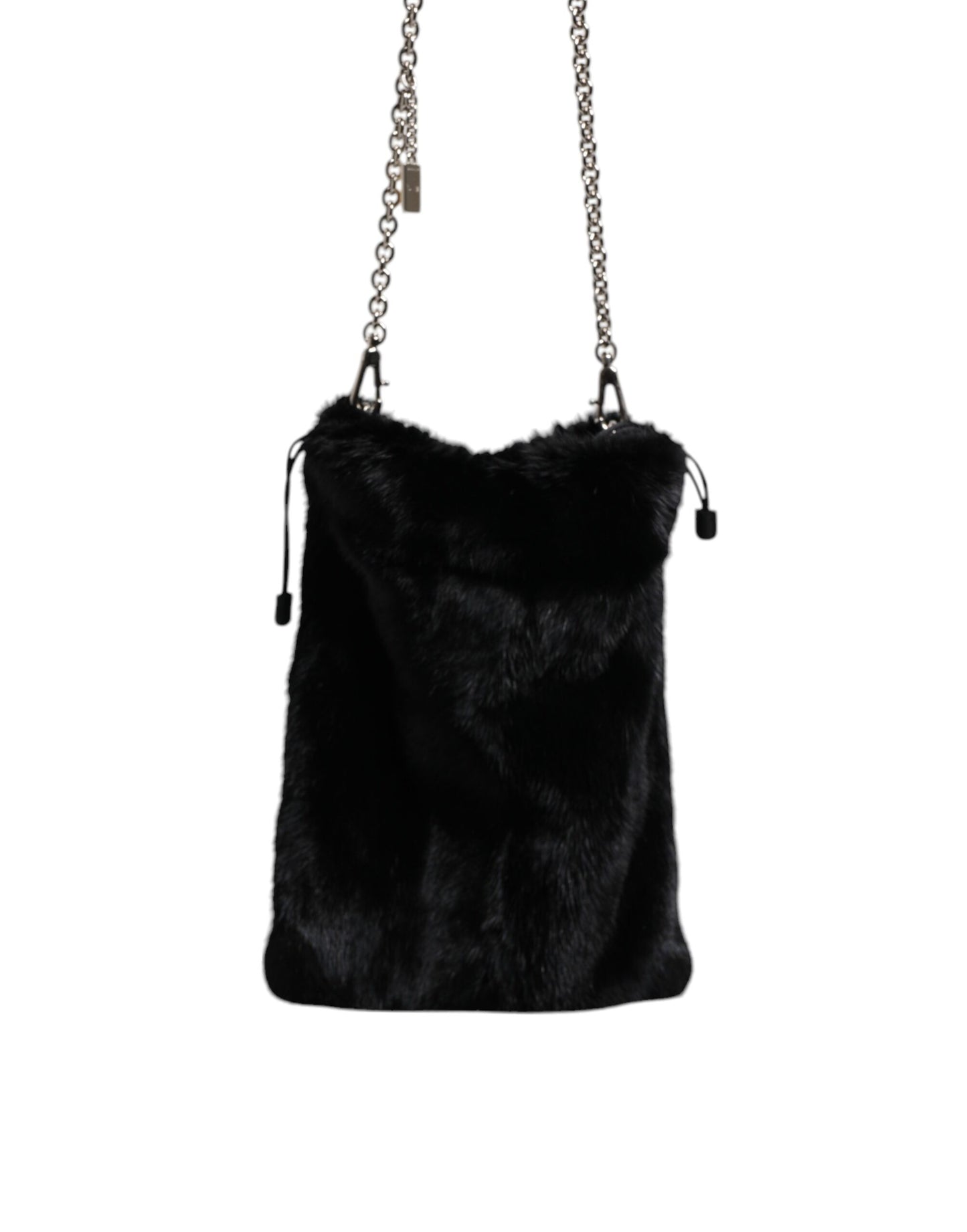 Bolso bandolera de piel sintética negra con cadena plateada
