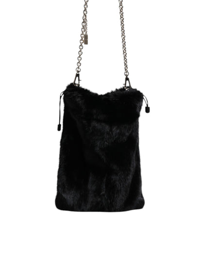 Bolso bandolera de piel sintética negra con cadena plateada