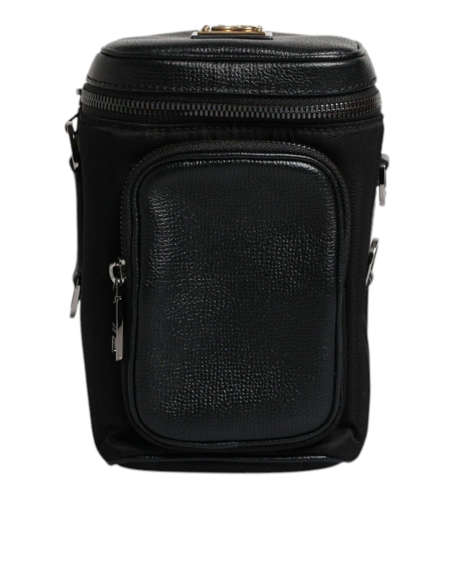 Bolso bandolera de cuero negro con logo para cámara