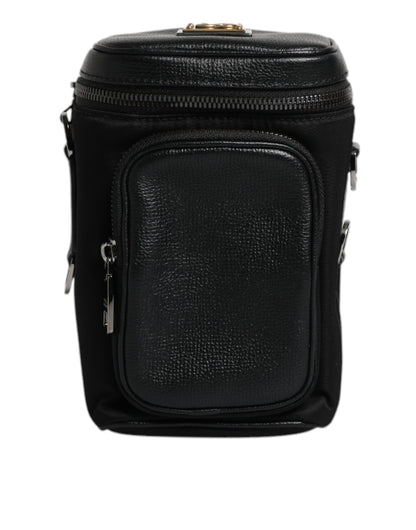 Bolso bandolera de cuero negro con logo para cámara