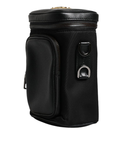Bolso bandolera de cuero negro con logo para cámara