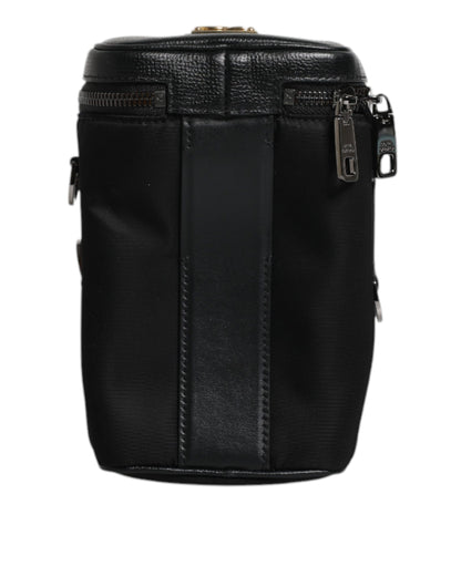 Bolso bandolera de cuero negro con logo para cámara