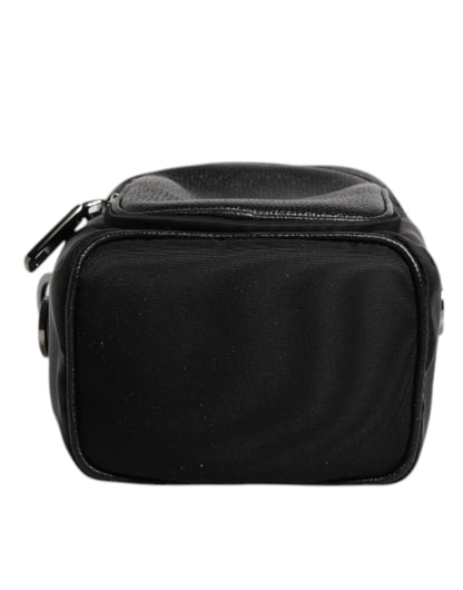 Bolso bandolera de cuero negro con logo para cámara