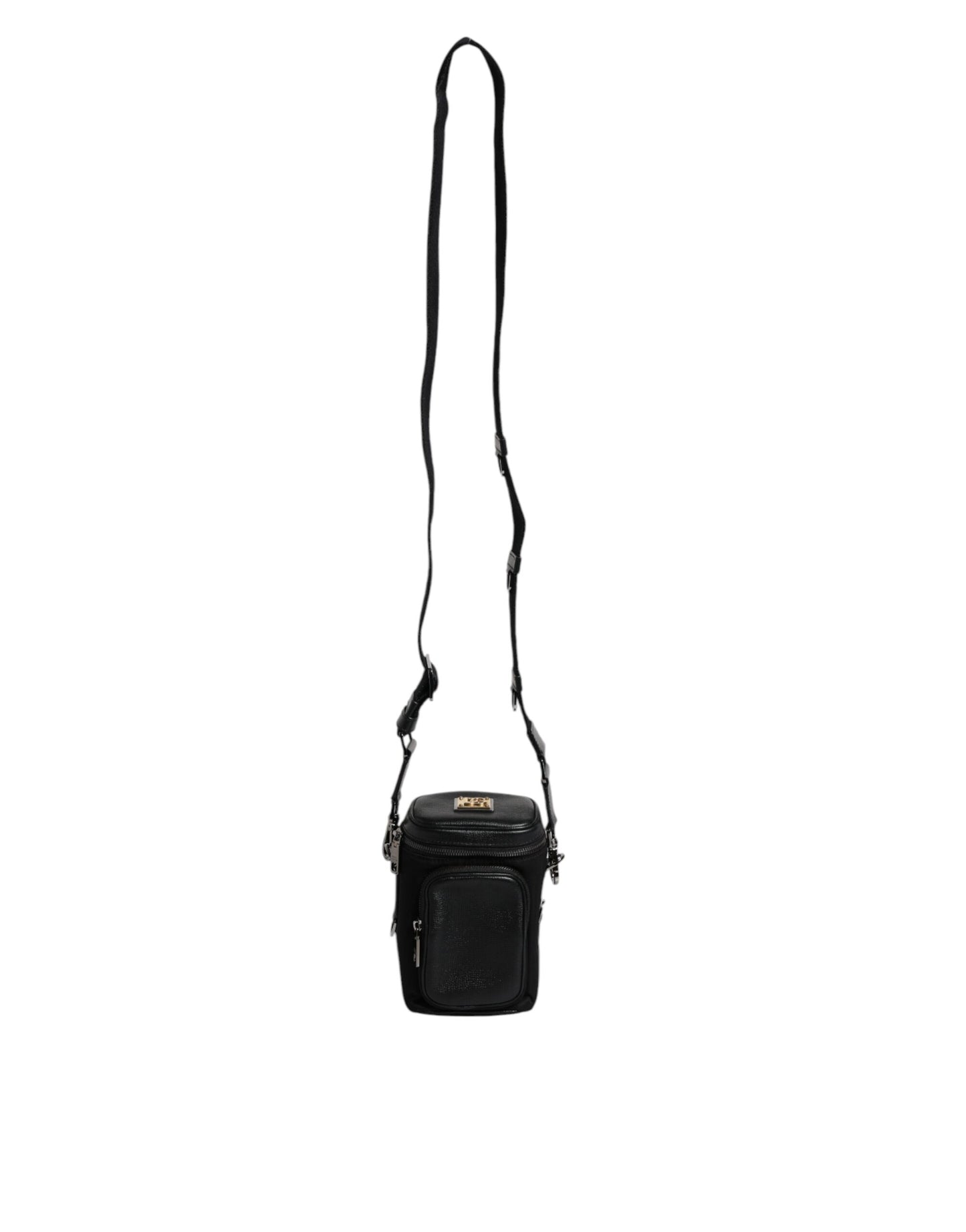 Bolso bandolera de cuero negro con logo para cámara