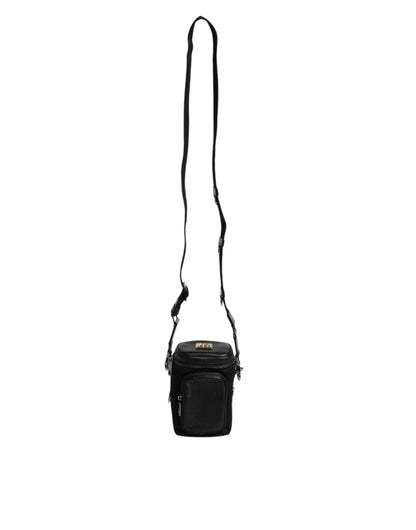 Bolso bandolera de cuero negro con logo para cámara