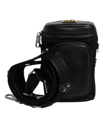 Bolso bandolera de cuero negro con logo para cámara