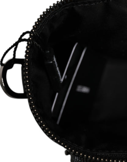 Bolso bandolera de cuero negro con logo para cámara