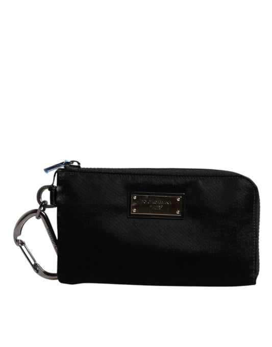 Bolso de mano con llavero y placa de logotipo de nailon negro