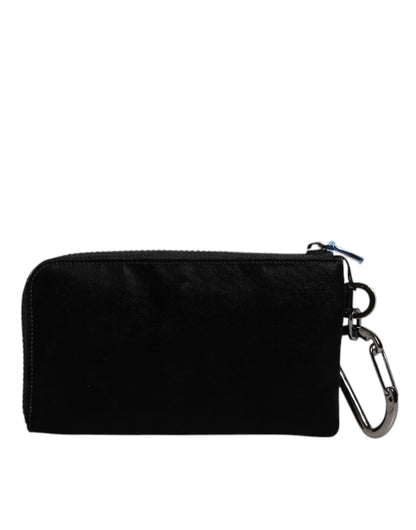 Bolso de mano con llavero y placa de logotipo de nailon negro