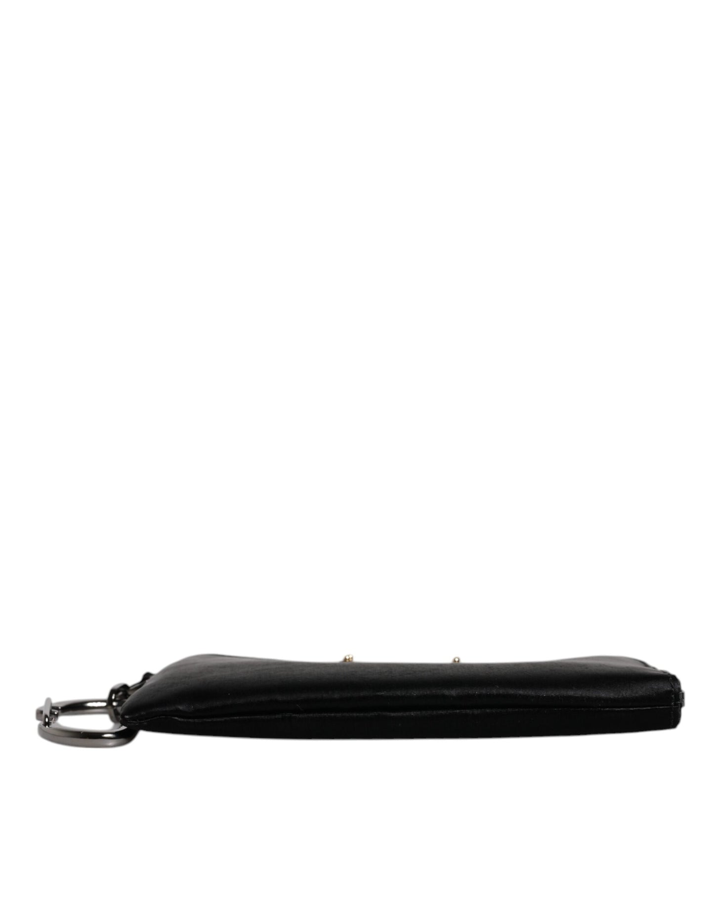 Bolso de mano con llavero y placa de logotipo de nailon negro