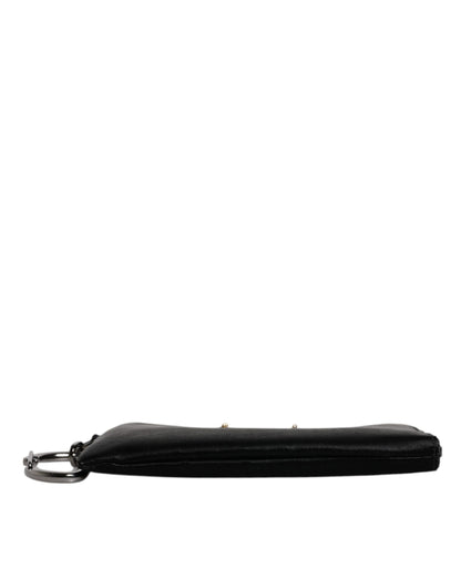 Bolso de mano con llavero y placa de logotipo de nailon negro