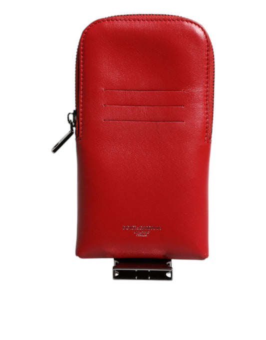 Tarjetero de cuero rojo con cremallera y logo, con correa ancha (copia)