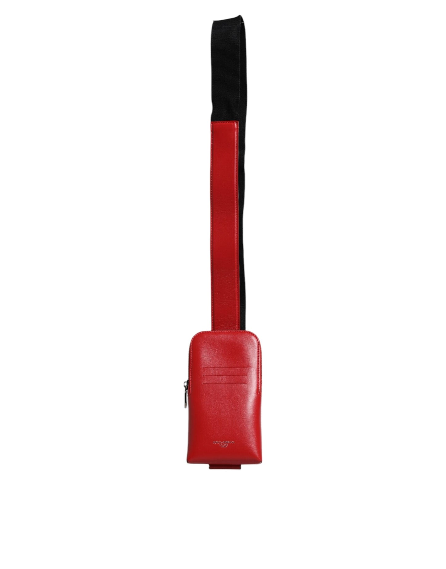 Tarjetero de cuero rojo con cremallera y logo, con correa ancha (copia)