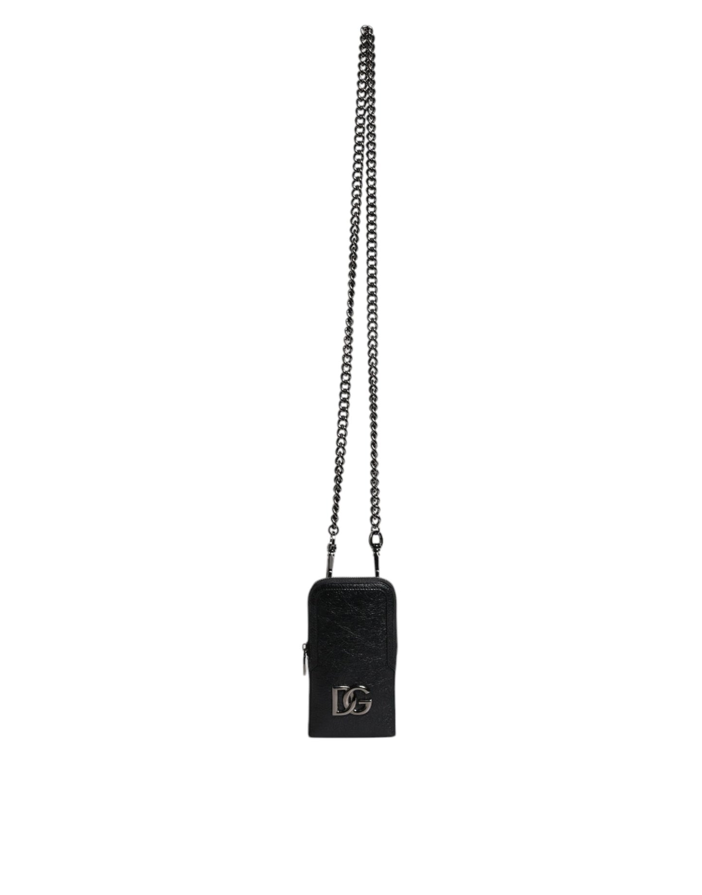 Bolso bandolera de cuero negro con cadena para teléfono