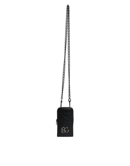 Bolso bandolera de cuero negro con cadena para teléfono