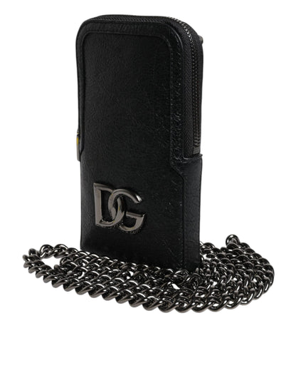Bolso bandolera de cuero negro con cadena para teléfono