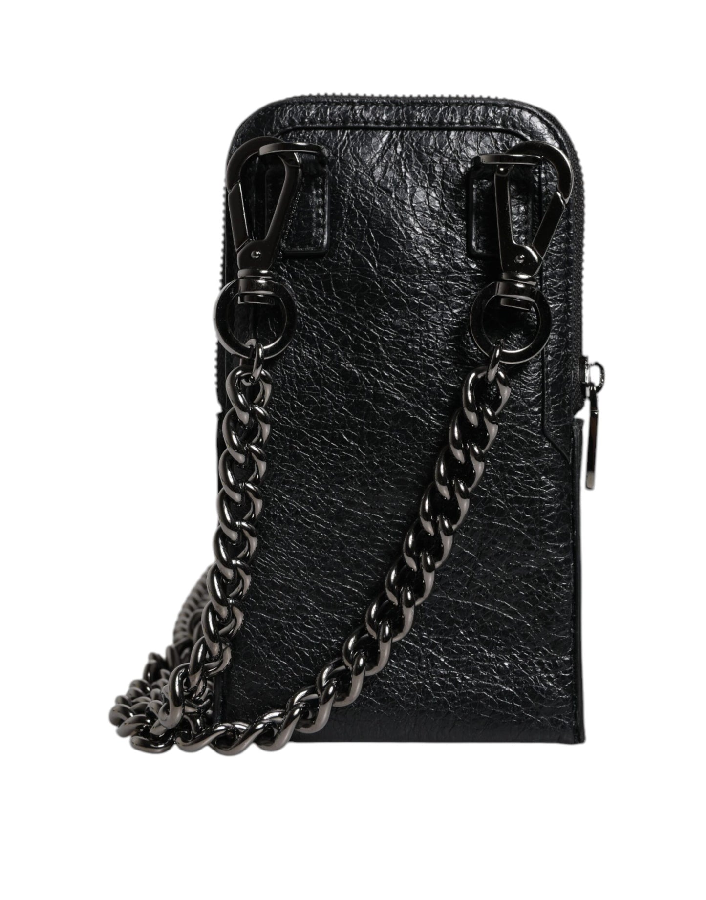 Bolso bandolera de cuero negro con cadena para teléfono