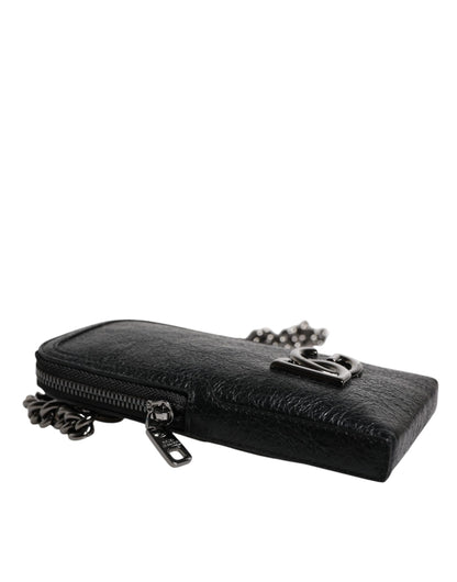 Bolso bandolera de cuero negro con cadena para teléfono