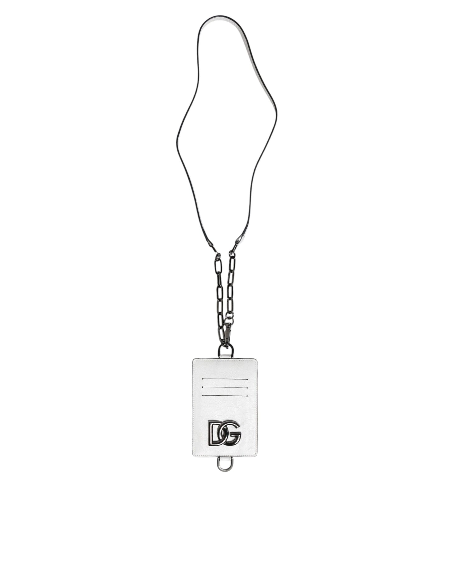 Cartera porta tarjetas con logotipo y cordón de piel de becerro blanca