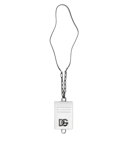 Cartera porta tarjetas con logotipo y cordón de piel de becerro blanca