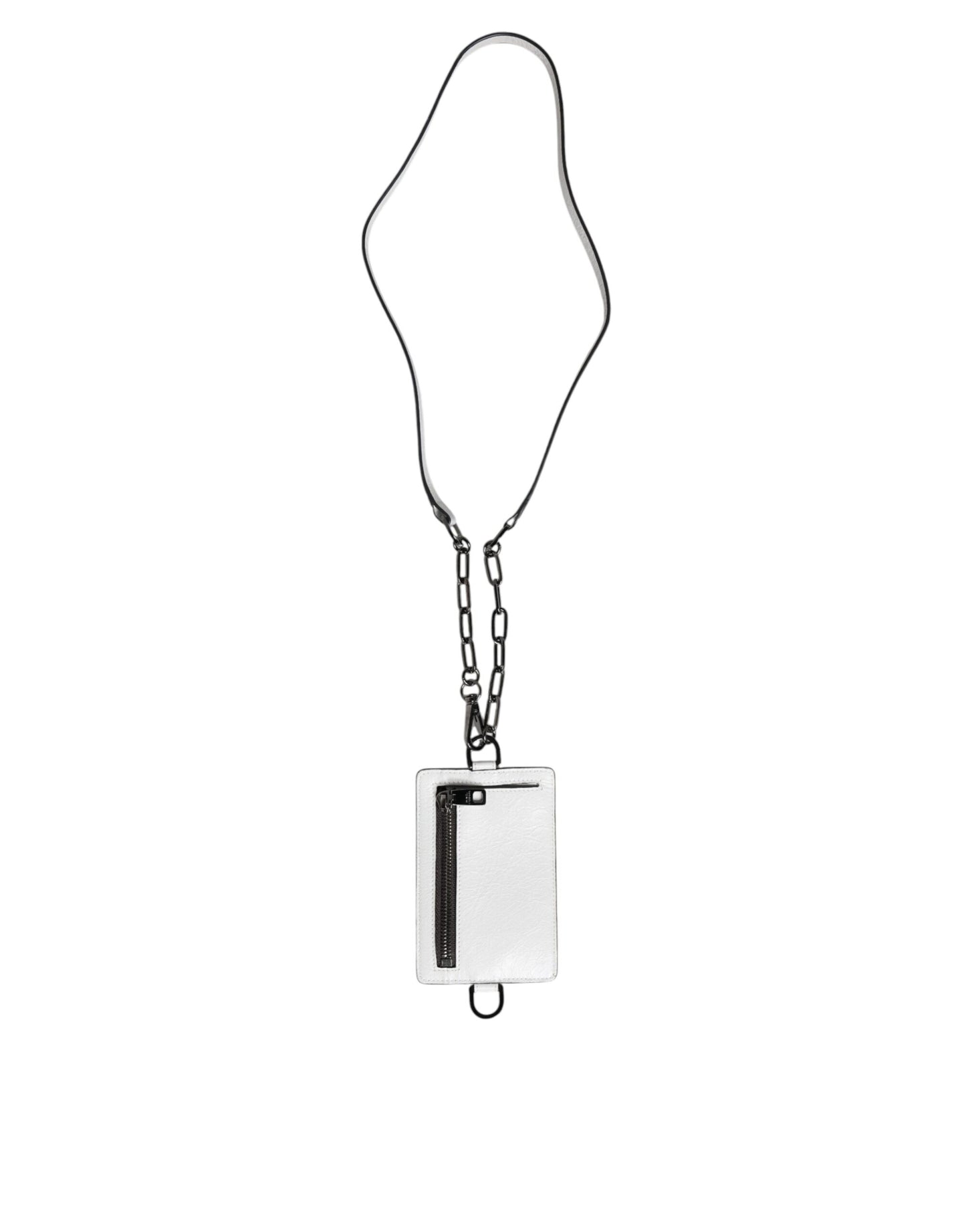 Cartera porta tarjetas con logotipo y cordón de piel de becerro blanca