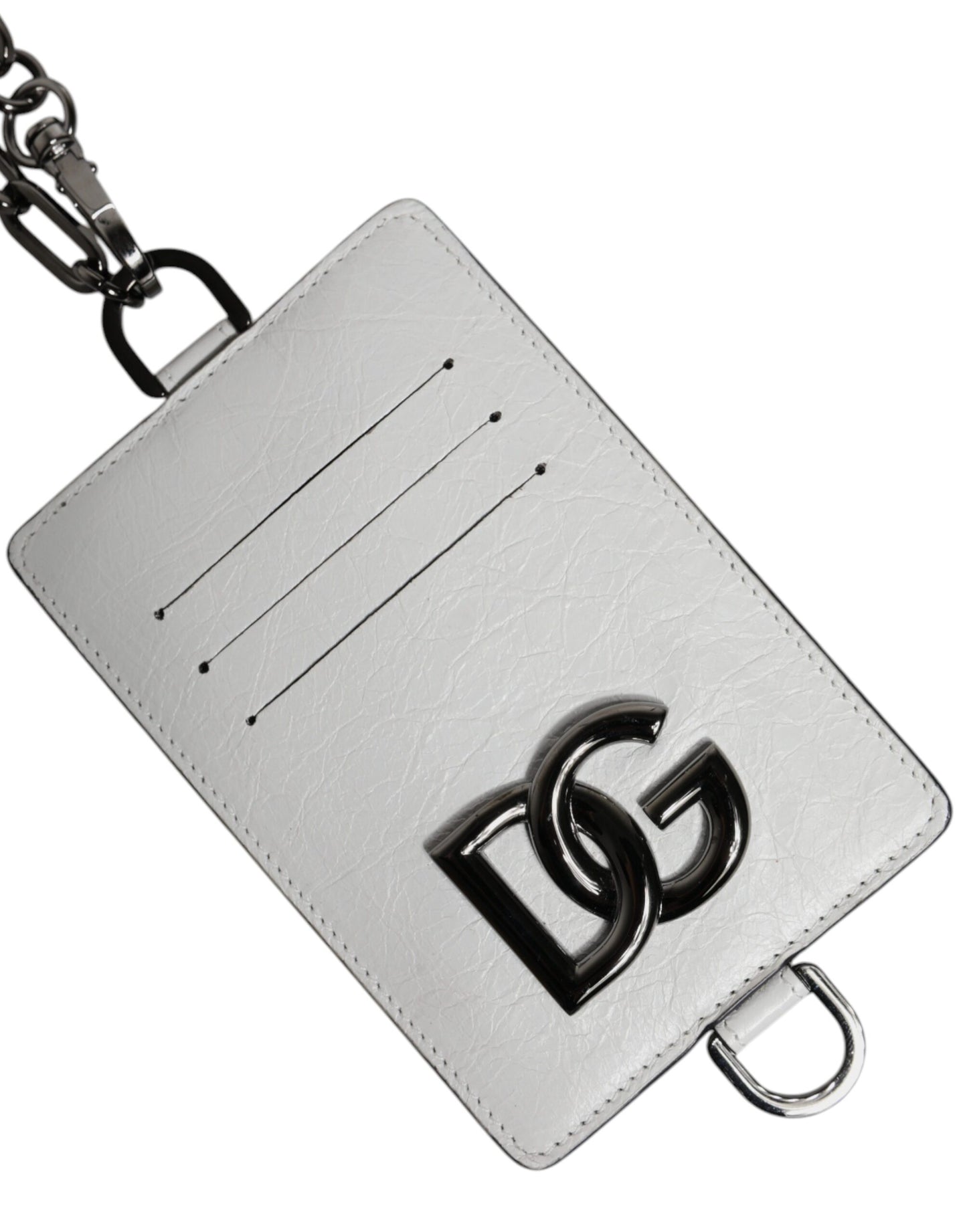 Cartera porta tarjetas con logotipo y cordón de piel de becerro blanca