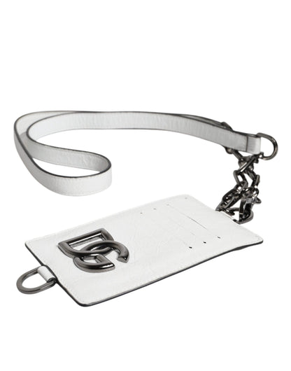 Cartera porta tarjetas con logotipo y cordón de piel de becerro blanca