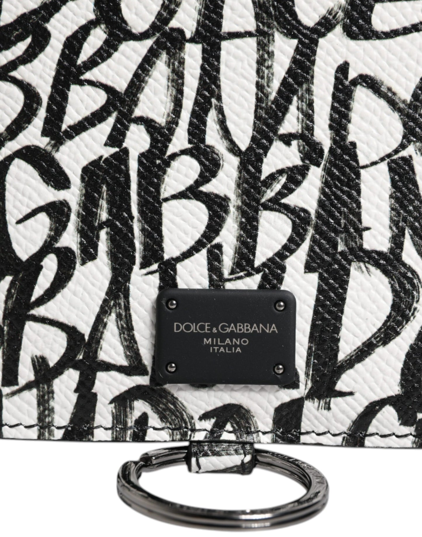 Cartera para tarjetas con cordón de cuero blanco y estampado de logotipo